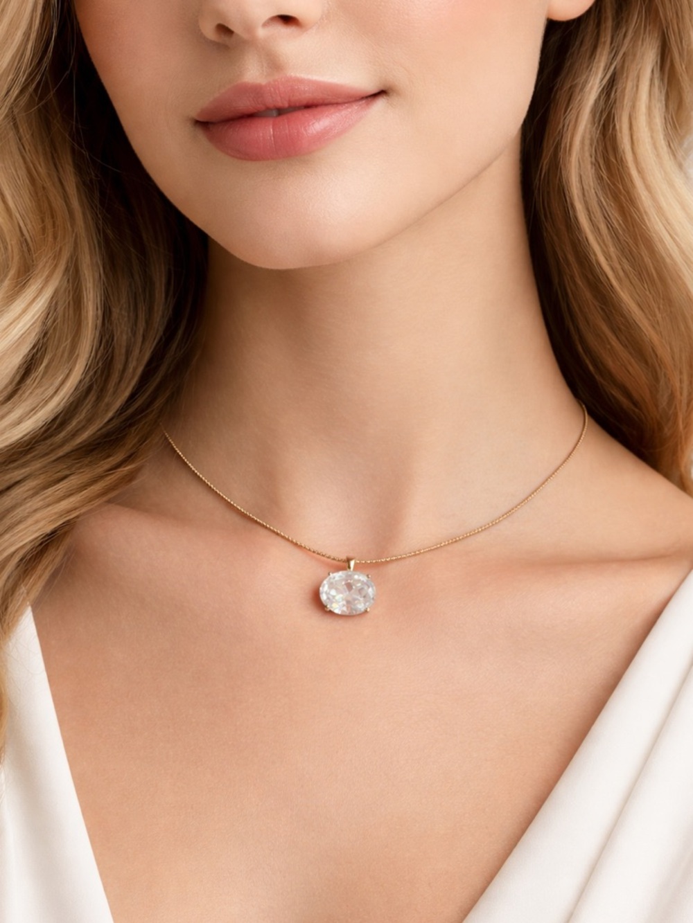 Lauren Scott 925 Sterling Silver Omega Necklace Clear CZ Pendant 16in